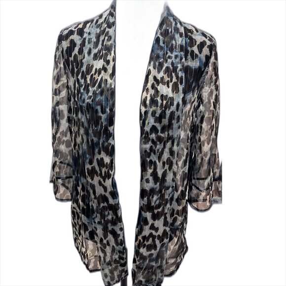 Open Front Kimono Chico's Animal Luster Sheer Misty Teal color Size 2.5 L/14 - Picture 1 of 5
